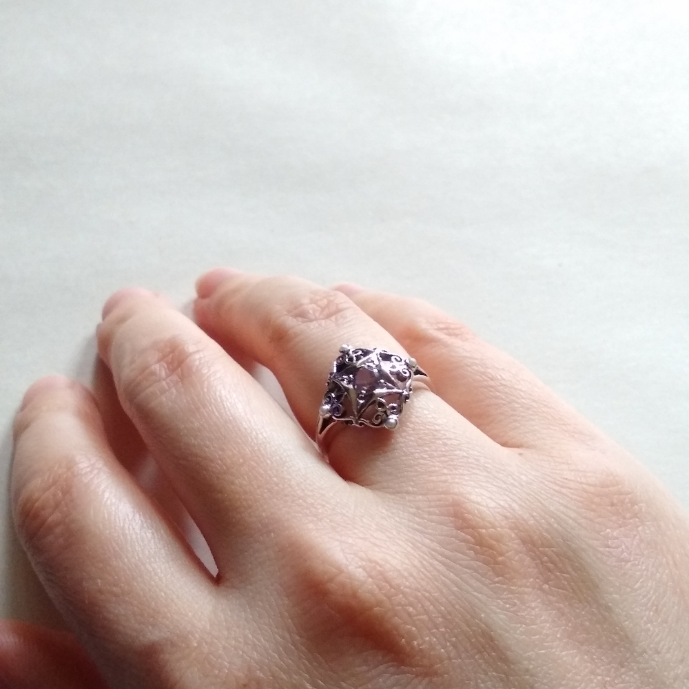 Amnethyst Ring Sterling Silver Pearl Accent Size 6